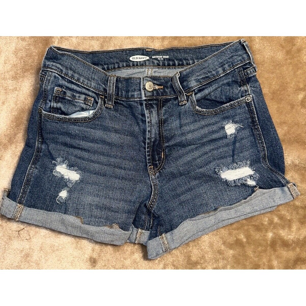 Old Navy Shorts Size 2 Boyfriend Mid rise Blue Distressed Cuffed‎